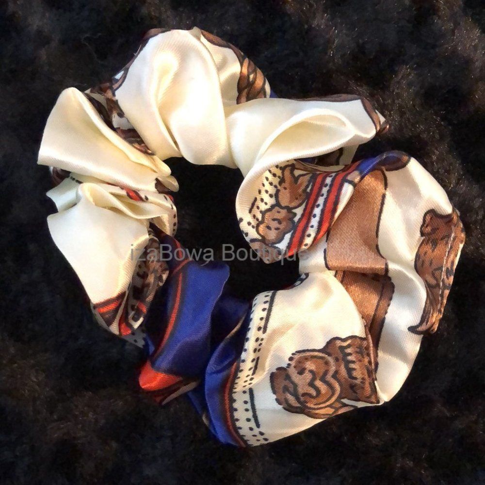 Royal Blue Chain Design Satin Scrunchie SC2755 HANDCRAFTED (kids)